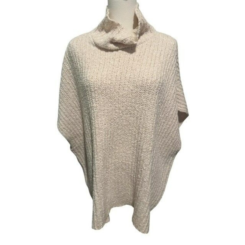 Lou & Grey Womens Sweater Size Medium Beige Short Sleeves Cowl Neck Boxy Fit